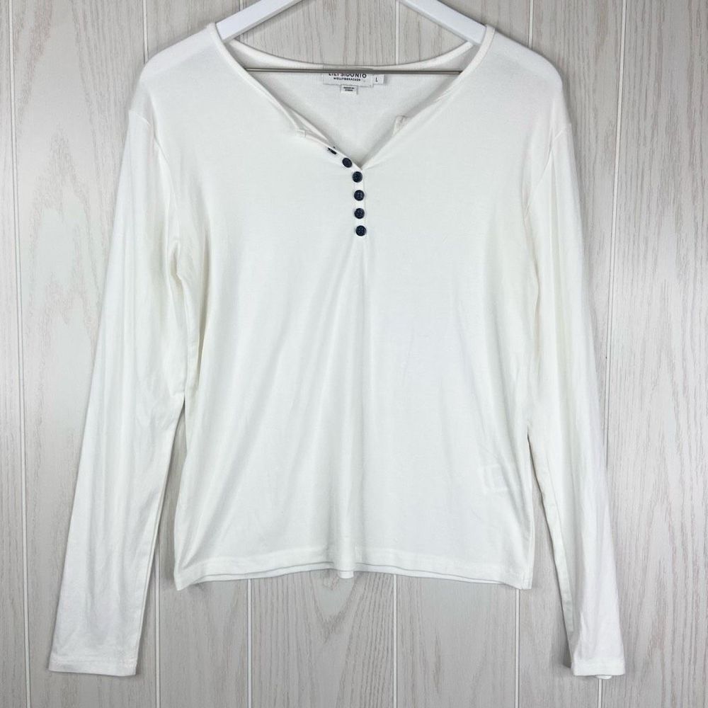 Lili Sidonio Molly Bracken Women's White Long Sleeve Henley Top Large